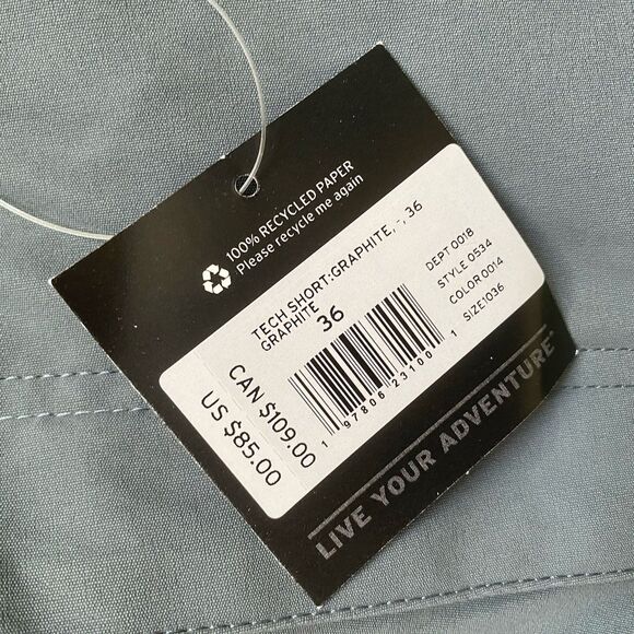 Eddie Bauer Tech Short Men 36 Inseam 9" Gray UPF 50 Stretch Outdoor Hiking $ 85 - Picture 10 of 12